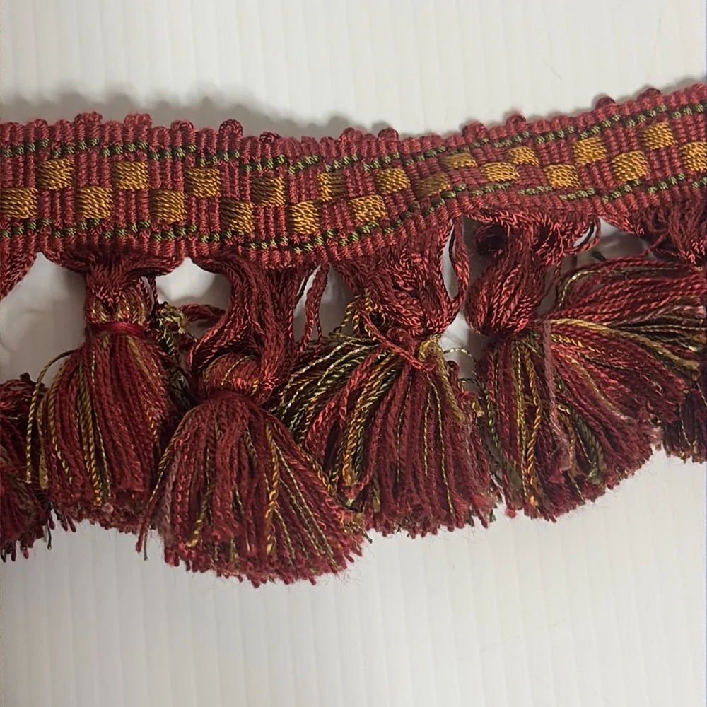 Vintage 1980s Upholstery Fringe Trim Lot Luxury Burgundy Gold Passamenterie DIY